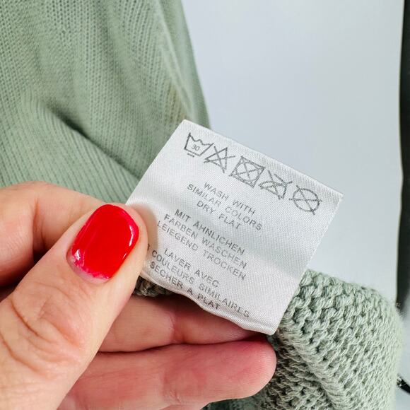 Luxury Vintage 100% Cotton Knit Sweater Sage Green Long Sleeve V-Neck 2XL - Picture 5 of 8